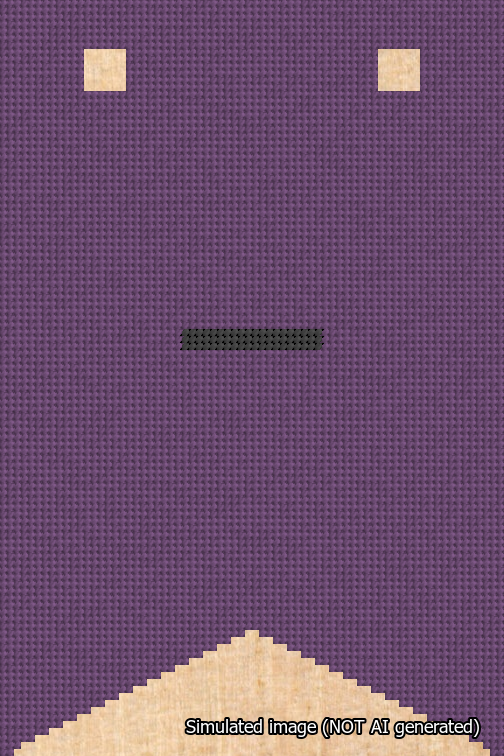 A simulated image of the stitched needlepoint design: Banner 18m Forked Dash Black on Purple. Not A.I. generated.