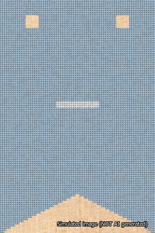 A simulated image of the stitched needlepoint design: Banner 18m Forked Dash White on Light Blue. Not A.I. generated.