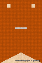 A simulated image of the stitched needlepoint design: Banner 18m Forked Dash White on Orange. Not A.I. generated.