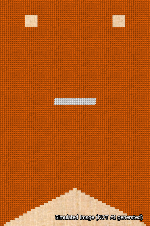 A simulated image of the stitched needlepoint design: Banner 18m Forked Dash White on Orange. Not A.I. generated.