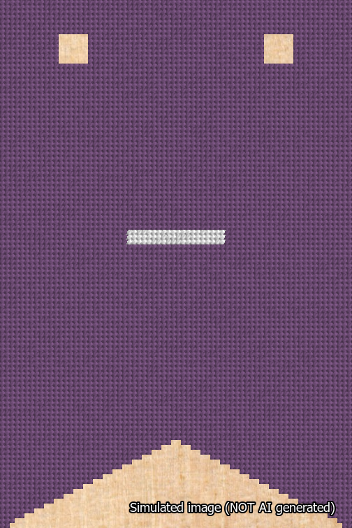 A simulated image of the stitched needlepoint design: Banner 18m Forked Dash White on Purple. Not A.I. generated.