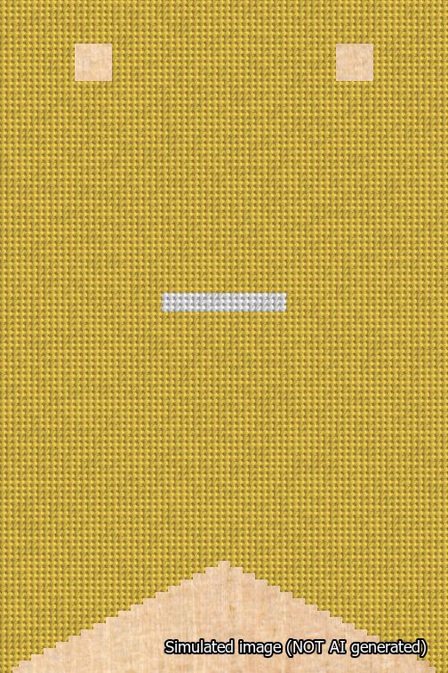 A simulated image of the stitched needlepoint design: Banner 18m Forked Dash White on Yellow. Not A.I. generated.