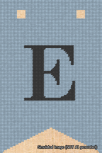 A simulated image of the stitched needlepoint design: Banner 18m Forked E Black on Light Blue. Not A.I. generated.