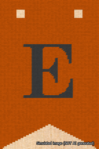 A simulated image of the stitched needlepoint design: Banner 18m Forked E Black on Orange. Not A.I. generated.