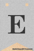 A simulated image of the stitched needlepoint design: Banner 18m Forked E Black on White. Not A.I. generated.