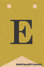A simulated image of the stitched needlepoint design: Banner 18m Forked E Black on Yellow. Not A.I. generated.