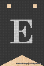 A simulated image of the stitched needlepoint design: Banner 18m Forked E White on Black. Not A.I. generated.