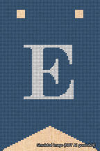 A simulated image of the stitched needlepoint design: Banner 18m Forked E White on Blue. Not A.I. generated.