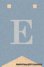 A simulated image of the stitched needlepoint design: Banner 18m Forked E White on Light Blue. Not A.I. generated.