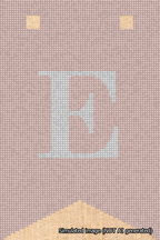 A simulated image of the stitched needlepoint design: Banner 18m Forked E White on Pink. Not A.I. generated.