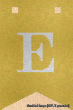 A simulated image of the stitched needlepoint design: Banner 18m Forked E White on Yellow. Not A.I. generated.