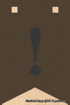 A simulated image of the stitched needlepoint design: Banner 18m Forked Exclamation Black on Brown. Not A.I. generated.