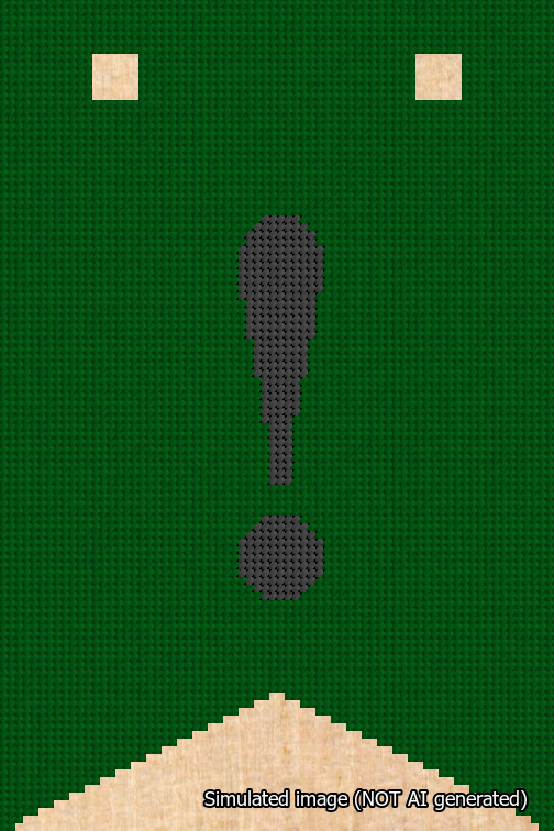 A simulated image of the stitched needlepoint design: Banner 18m Forked Exclamation Black on Green. Not A.I. generated.