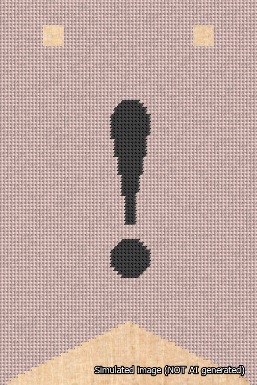 A simulated image of the stitched needlepoint design: Banner 18m Forked Exclamation Black on Pink. Not A.I. generated.