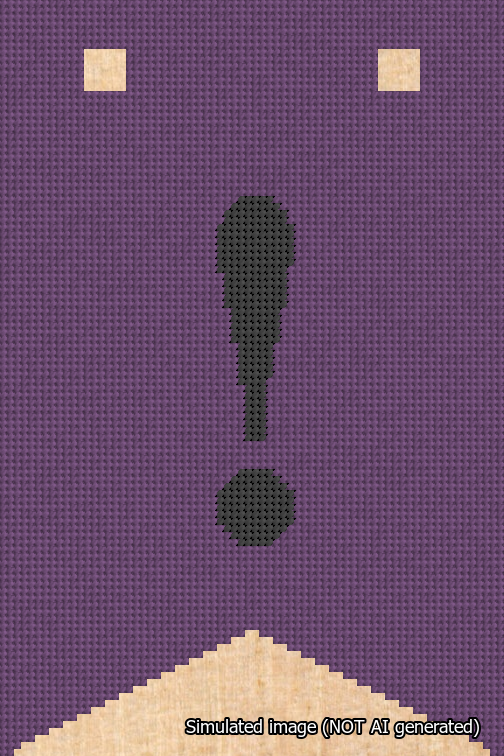 A simulated image of the stitched needlepoint design: Banner 18m Forked Exclamation Black on Purple. Not A.I. generated.