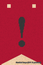 A simulated image of the stitched needlepoint design: Banner 18m Forked Exclamation Black on Red. Not A.I. generated.