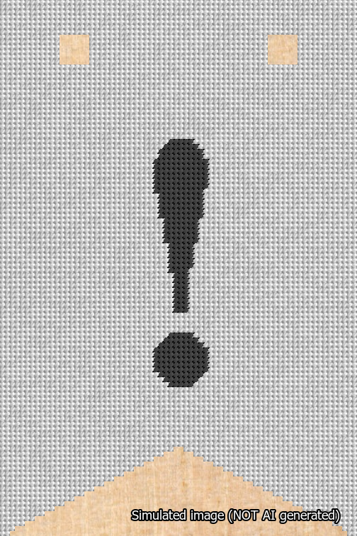 A simulated image of the stitched needlepoint design: Banner 18m Forked Exclamation Black on White. Not A.I. generated.