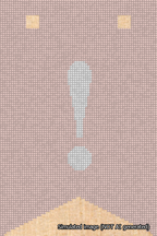A simulated image of the stitched needlepoint design: Banner 18m Forked Exclamation White on Pink. Not A.I. generated.