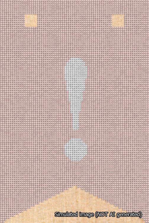 A simulated image of the stitched needlepoint design: Banner 18m Forked Exclamation White on Pink. Not A.I. generated.