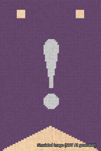 A simulated image of the stitched needlepoint design: Banner 18m Forked Exclamation White on Purple. Not A.I. generated.