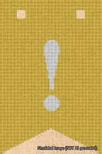 A simulated image of the stitched needlepoint design: Banner 18m Forked Exclamation White on Yellow. Not A.I. generated.