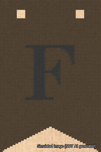 A simulated image of the stitched needlepoint design: Banner 18m Forked F Black on Brown. Not A.I. generated.