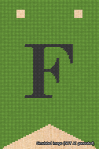 A simulated image of the stitched needlepoint design: Banner 18m Forked F Black on Light Green. Not A.I. generated.