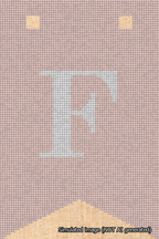 A simulated image of the stitched needlepoint design: Banner 18m Forked F White on Pink. Not A.I. generated.