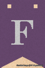 A simulated image of the stitched needlepoint design: Banner 18m Forked F White on Purple. Not A.I. generated.