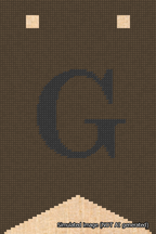 A simulated image of the stitched needlepoint design: Banner 18m Forked G Black on Brown. Not A.I. generated.