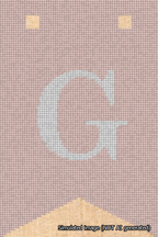 A simulated image of the stitched needlepoint design: Banner 18m Forked G White on Pink. Not A.I. generated.