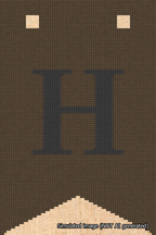 A simulated image of the stitched needlepoint design: Banner 18m Forked H Black on Brown. Not A.I. generated.