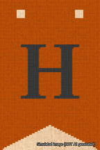 A simulated image of the stitched needlepoint design: Banner 18m Forked H Black on Orange. Not A.I. generated.