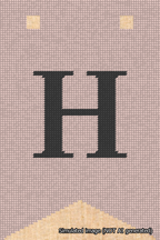A simulated image of the stitched needlepoint design: Banner 18m Forked H Black on Pink. Not A.I. generated.