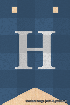 A simulated image of the stitched needlepoint design: Banner 18m Forked H White on Blue. Not A.I. generated.