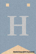 A simulated image of the stitched needlepoint design: Banner 18m Forked H White on Light Blue. Not A.I. generated.