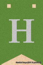 A simulated image of the stitched needlepoint design: Banner 18m Forked H White on Light Green. Not A.I. generated.