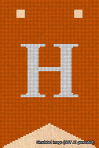 A simulated image of the stitched needlepoint design: Banner 18m Forked H White on Orange. Not A.I. generated.