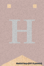 A simulated image of the stitched needlepoint design: Banner 18m Forked H White on Pink. Not A.I. generated.