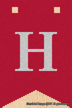 A simulated image of the stitched needlepoint design: Banner 18m Forked H White on Red. Not A.I. generated.