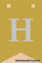 A simulated image of the stitched needlepoint design: Banner 18m Forked H White on Yellow. Not A.I. generated.