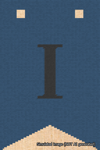 A simulated image of the stitched needlepoint design: Banner 18m Forked I Black on Blue. Not A.I. generated.