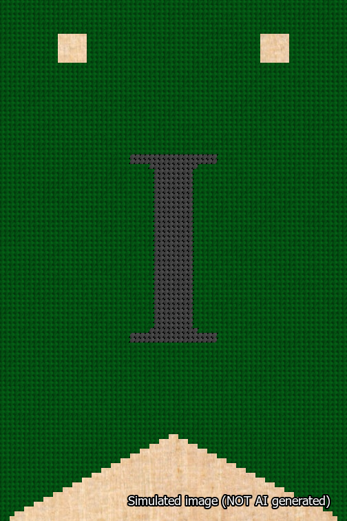 A simulated image of the stitched needlepoint design: Banner 18m Forked I Black on Green. Not A.I. generated.