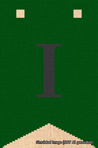 A simulated image of the stitched needlepoint design: Banner 18m Forked I Black on Green. Not A.I. generated.