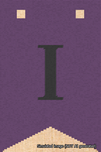 A simulated image of the stitched needlepoint design: Banner 18m Forked I Black on Purple. Not A.I. generated.