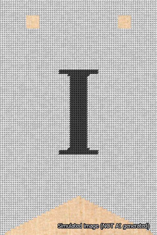 A simulated image of the stitched needlepoint design: Banner 18m Forked I Black on White. Not A.I. generated.