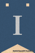 A simulated image of the stitched needlepoint design: Banner 18m Forked I White on Blue. Not A.I. generated.