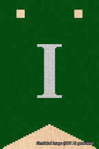 A simulated image of the stitched needlepoint design: Banner 18m Forked I White on Green. Not A.I. generated.
