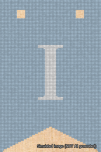 A simulated image of the stitched needlepoint design: Banner 18m Forked I White on Light Blue. Not A.I. generated.