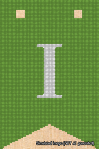 A simulated image of the stitched needlepoint design: Banner 18m Forked I White on Light Green. Not A.I. generated.